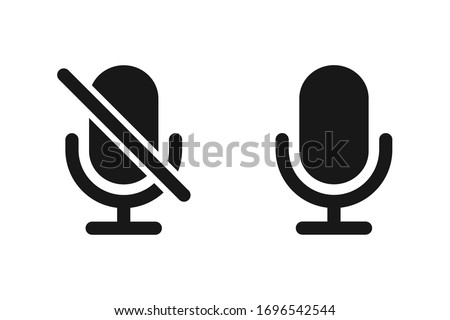 Microphone muted and unmuted icon set, Classic mic shape