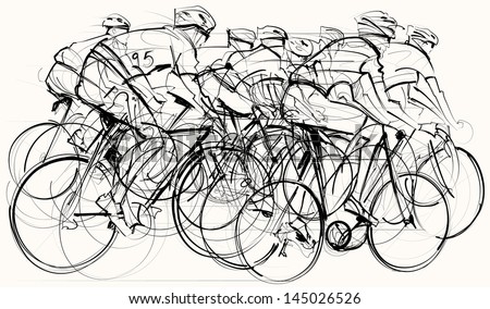 Vector illustration of a group of cyclists in competition