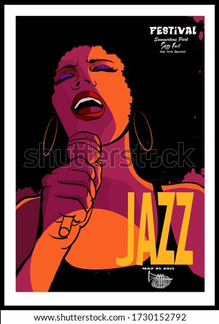 Beautiful afro-american woman singer with the microphone - vector illustration (Ideal for printing on fabric or paper, poster or wallpaper, house decoration)