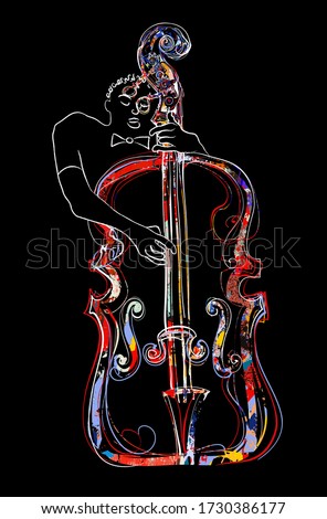 playing double bass . Classical musician jazz bassist - vector illustration (Ideal for printing on fabric or paper, poster or wallpaper, house decoration)