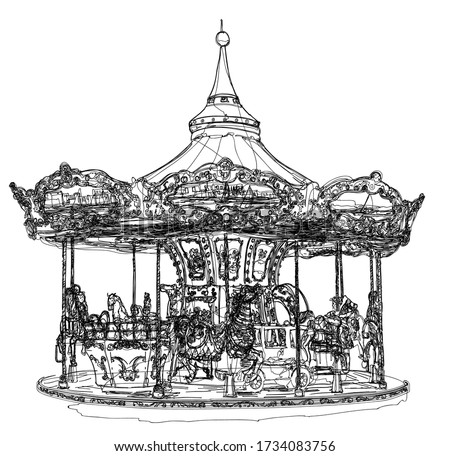 Merry-go-round in Paris - vector illustration (Ideal for printing on fabric or paper, poster or wallpaper, house decoration)