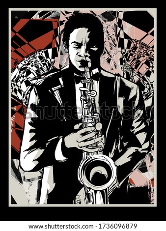 Afro american jazz musician playing saxophone - vector illustration (Ideal for printing on fabric or paper, poster or wallpaper, house decoration)