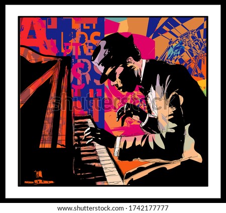 Piano jazz - Male pianist practicing - vector illustration (Ideal for printing on fabric or paper, poster or wallpaper, house decoration)