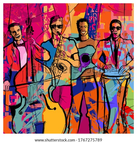 Jazz band on a colorful background - vector illustration (Ideal for printing on fabric or paper, poster or wallpaper, house decoration) 