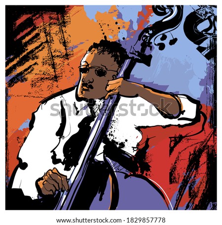 playing double bass - vector illustration 