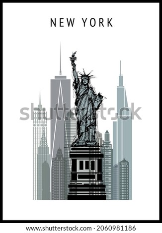 New York cityscape with Liberty statue - vector illustration