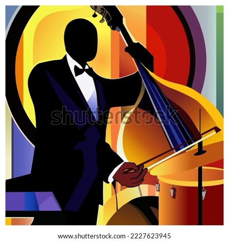 Double bass player. Jazz or classic musician. - vector illustration