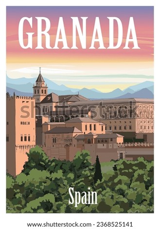 Colorful view of Granada in Spain - vector illustration (Ideal for printing, poster or wallpaper, house decoration) 
