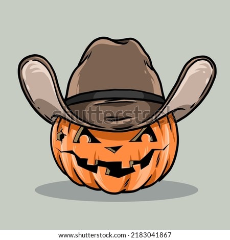 Pumpkin head design illustration as a cowboy, best use for Halloween Theme