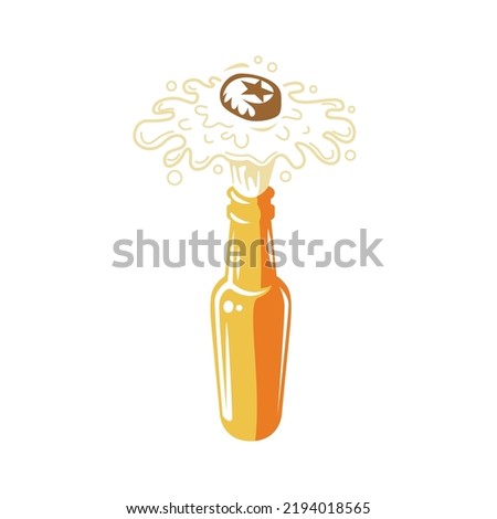 Vector 3D Beer Bottle With Lid Taking Off And Making Splashes. Vector Illustration.