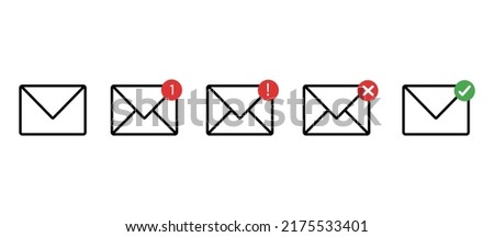 mail vector icons. mail, Inbox, Failed to send, not sent, sent. Vector illustration. Five icons. flat style.