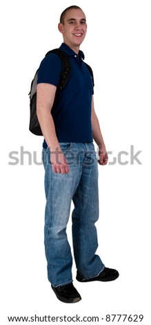 Male Caucasian High School College Student With Back Pack