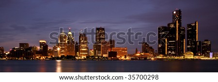 City Of Detroit Skyline on the Detroit River Detroit, Michigan