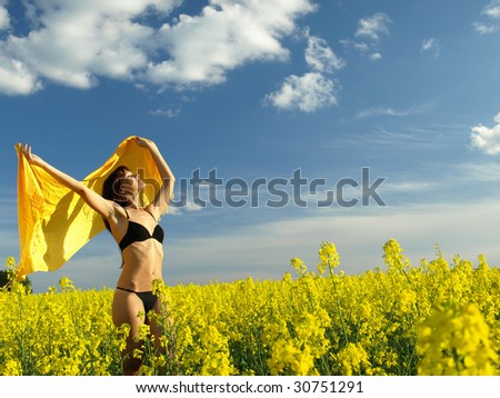 happy woman with yellow scarf