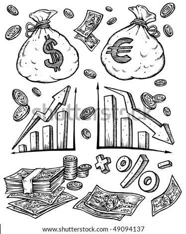 Money Finance Illustration. Black & White Clip Art.