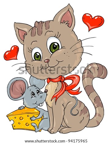 Vector Images Illustrations And Cliparts Friends Cute Mouse And Cat Love Hqvectors Com