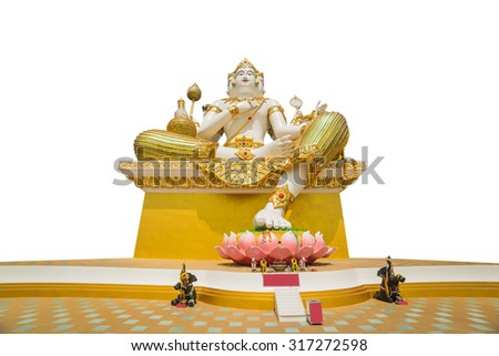 Isolated photo of brahma a hindu god statue in saman temple in Thailand. This building is public landmark.