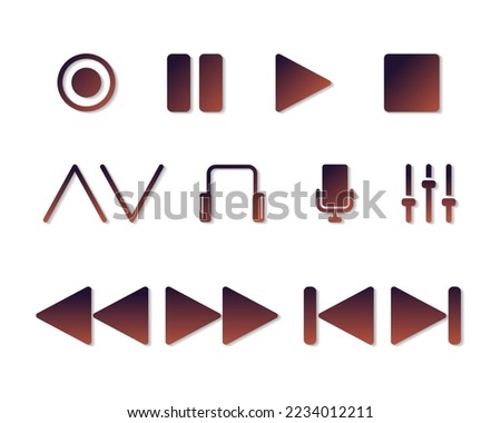 Set of Media player buttons. Multimedia keyboard with play, pause, stop, skip next and skip back icons. Vector flat-style illustration template
