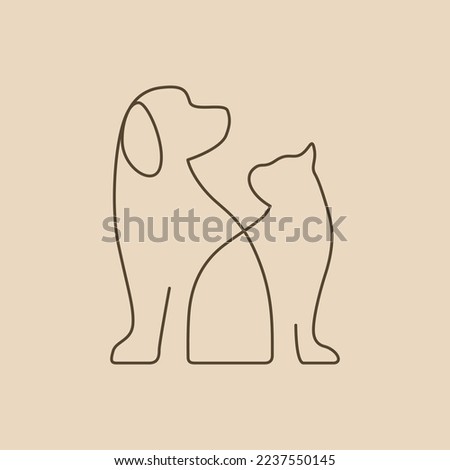 Cat and dog vector icon illustration, pet line art. cat symbol, dog symbol, pet care monoline logo vector icon, animal illustration, cat and dog silhouette, black linear pet, seamless cat and dog art