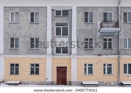 Similar – Image, Stock Photo Facade of an old historic brick building with destroyed windows and green vegetation