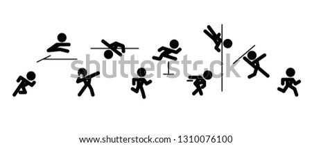 Decathlon icon set, sport, athlete, isolated on white background. cartoon, vector illustration, clip art, pictogram, black and white, silhouette.