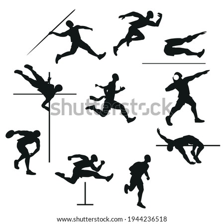 decathlon sportsman silhouette isolated on white background. Vector illustration, clip art, cartoon.