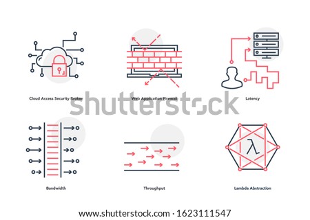 Vector Black and Red Linear Internet Data Characteristic Icons