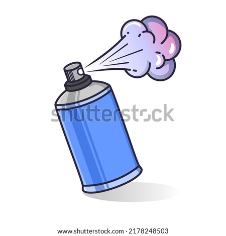 Color spray paint can in flat cartoon style isolated on white background. Vector illustration of use aerosol or hairspray