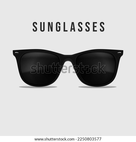 Realistic vector sunglasses on a white background. Summer banner. 3d sunglasses icon or silhouette. Vector design illustration.