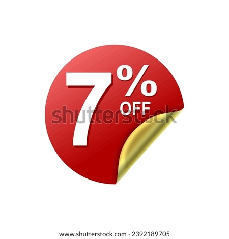 7 Percent .Special offer sale red and golden sticker tag. vector illustration