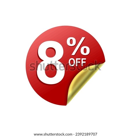 8 Percent .Special offer sale red and golden sticker tag. vector illustration