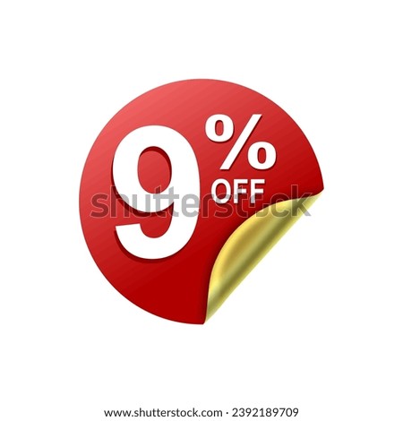 9 Percent .Special offer sale red and golden sticker tag. vector illustration