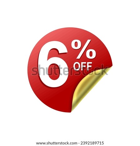 6 Percent .Special offer sale red and golden sticker tag. vector illustration