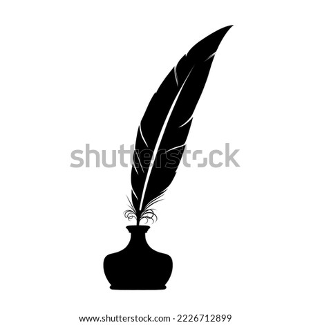 vector drawing of ink with a black feather pen, can be used for printing, t-shirts, company logos, communities, symbols, etc. write with feathers.