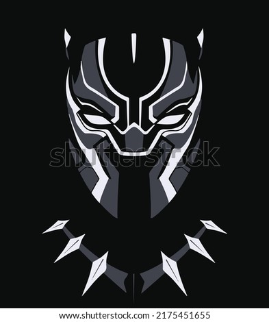 Tatto mask black panther art white on black background vector