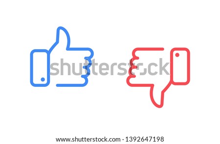 Like and dislike icons set. Thumbs up and thumbs down. Vector illustration.