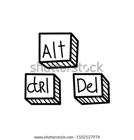 Hand drawn Alt, Ctrl, Del buttons isolated on a white. Sketch. Vector illustration.