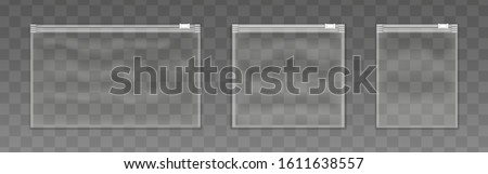 Vector set of various closed empty transparent plastic zipper bag isolated on transparent background.