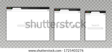 Simple browser window in a flat style. Design a simple blank web page. Search in internet. Template browser window on computer. Tablet and mobile phone. Vector illustration.