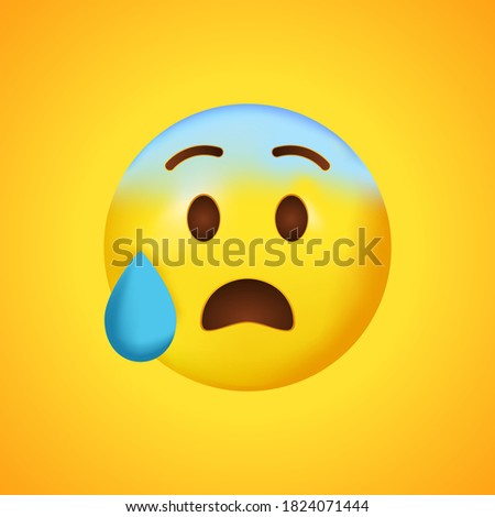Anxious Face with Sweat. Blue face emoji with sweat. Big smile in 3D. Vector illustration.