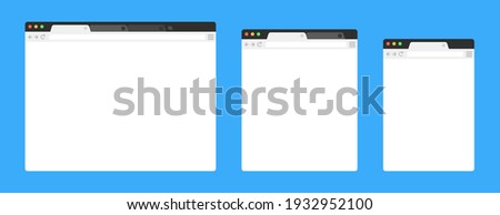 Browser mockups on blue background. Design a simple blank web page. Template browser window on compute, tablet and smartphone. Vector set.