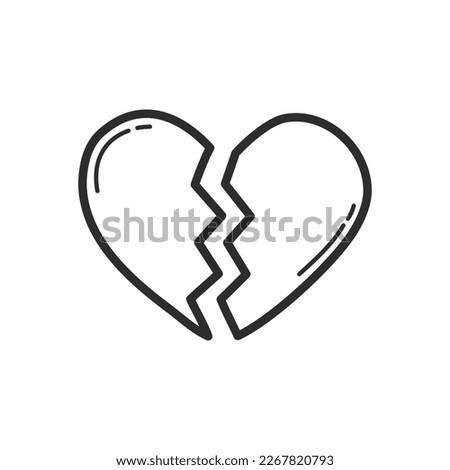 Broken heart, two halves of the heart icon. Hand drawing design style. Vector.
