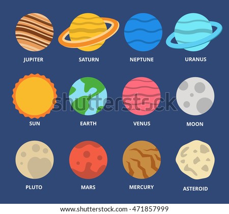 Planet Icon Set. Planets With Names - Mercury, Venus, Earth, Mars ...