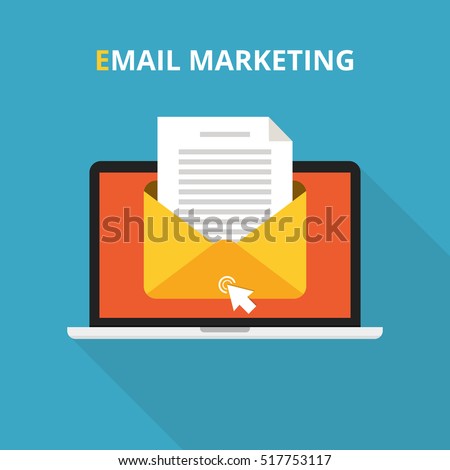 Laptop with envelope and read email on screen. Email marketing, internet advertising concepts. Flat vector illustration.