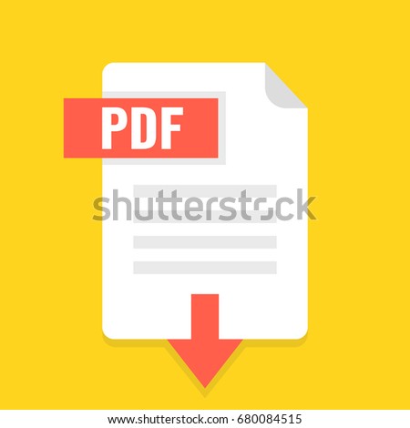 Download PDF file icon. Downloading document concept. Flat cartoon style. Vector illustration.