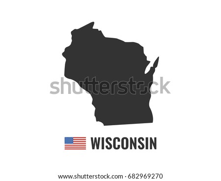 Wisconsin map isolated on white background silhouette. Wisconsin USA state. American flag. Vector illustration.