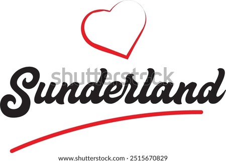 Sunderland city text design with red heart typographic icon design suitable for touristic promotion