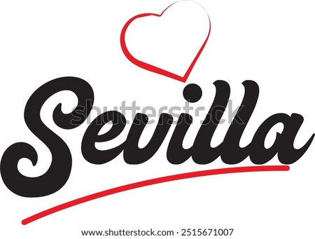 Sevilla city text design with red heart typographic icon design suitable for touristic promotion