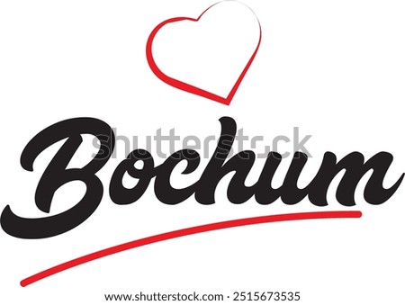 Bochum city text design with red heart typographic icon design suitable for touristic promotion