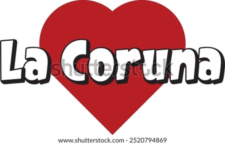 La Coruna city ​​text with red heart suitable for logo or design